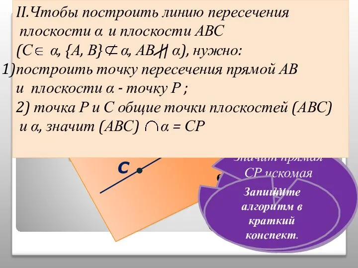B C A α β P m Построим точку пересечения прямой