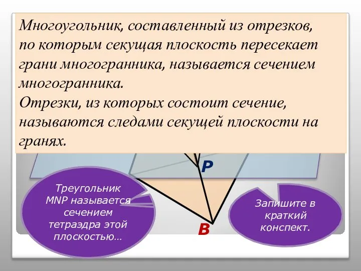 C Сечение тетраэдра. D B A M N P α Многоугольник,