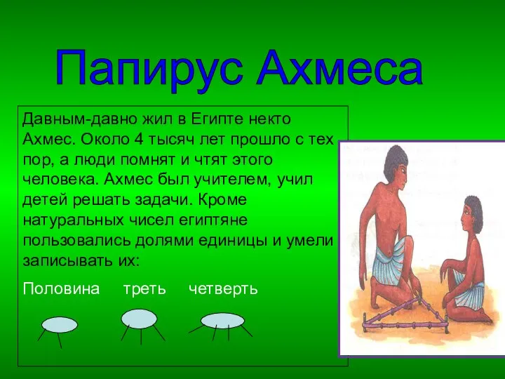 Папирус Ахмеса Давным-давно жил в Египте некто Ахмес. Около 4 тысяч