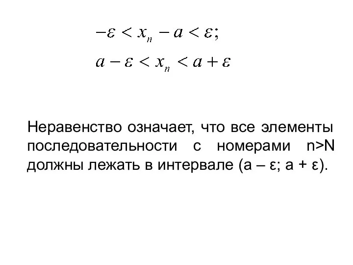 Неравенство означает, что все элементы последовательности с номерами n>N должны лежать