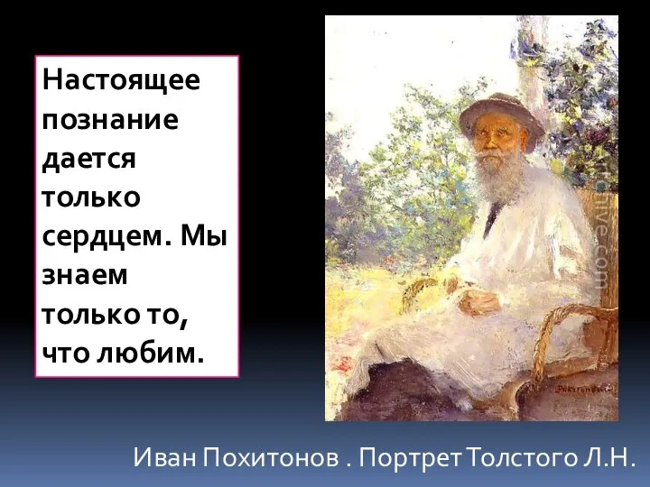 Иван Похитонов . Портрет Толстого Л.Н. Настоящее познание дается только сердцем.