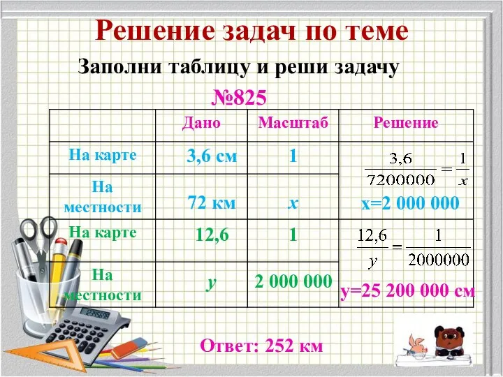 Решение задач по теме Заполни таблицу и реши задачу №825 3,6