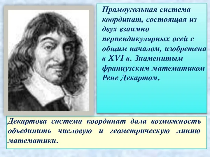 Прямоугольная система координат, состоящая из двух взаимно перпендикулярных осей с общим