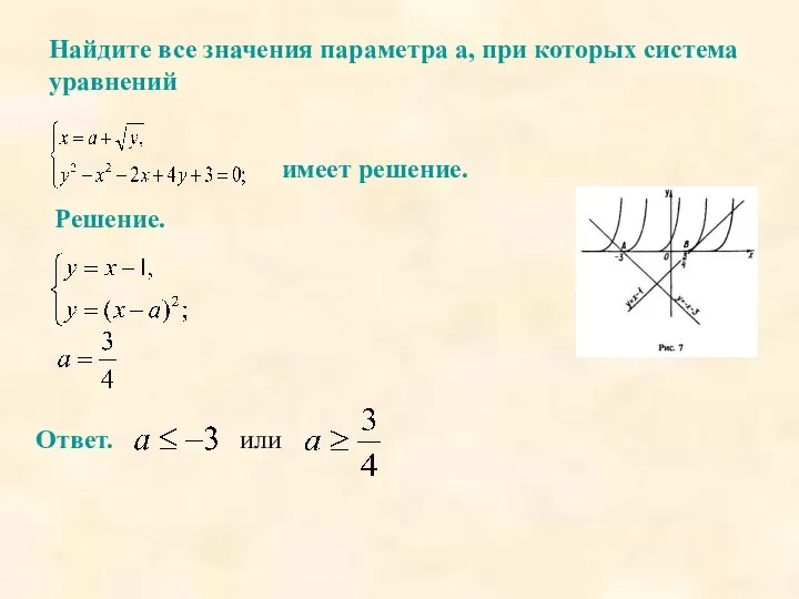 Найдите все значения параметра а, при которых система уравнений имеет решение. Решение. Ответ. или