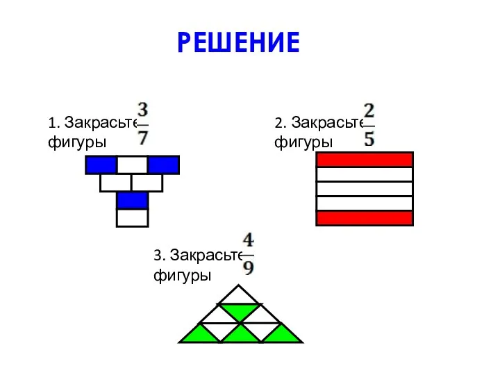 РЕШЕНИЕ 1. Закрасьте фигуры 2. Закрасьте фигуры 3. Закрасьте фигуры