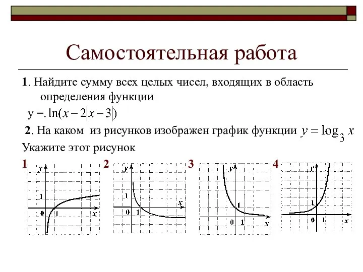 Самостоятельная работа 1. Найдите сумму всех целых чисел, входящих в область