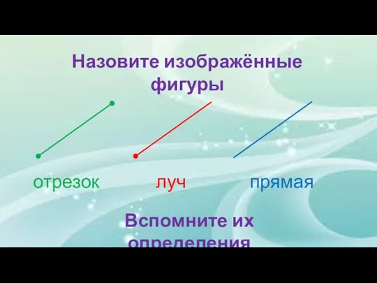 Назовите изображённые фигуры отрезок луч прямая Вспомните их определения