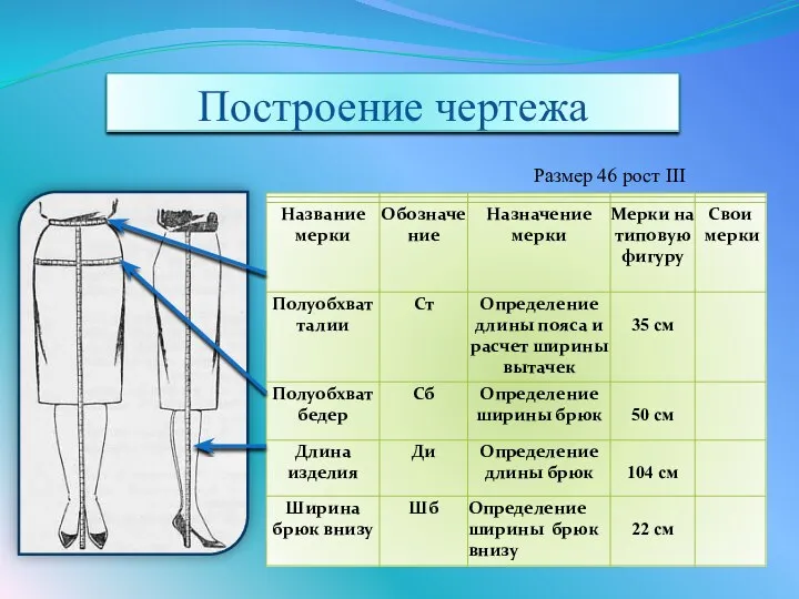 Построение чертежа Размер 46 рост III