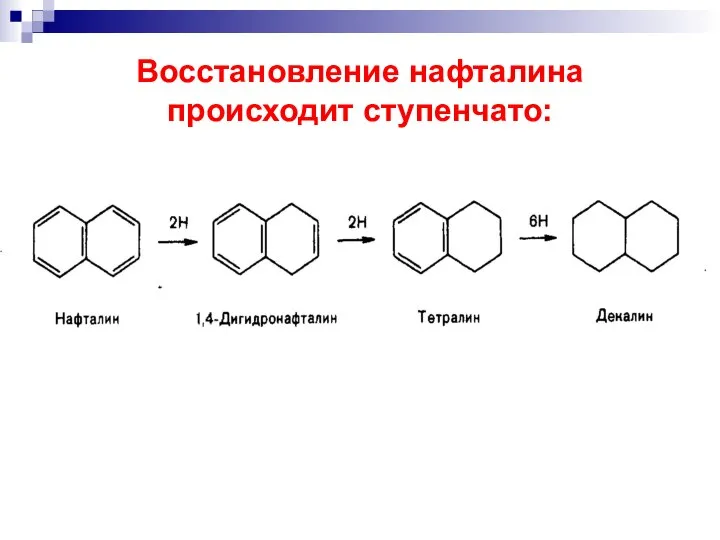 Восстановление нафталина происходит ступенчато: