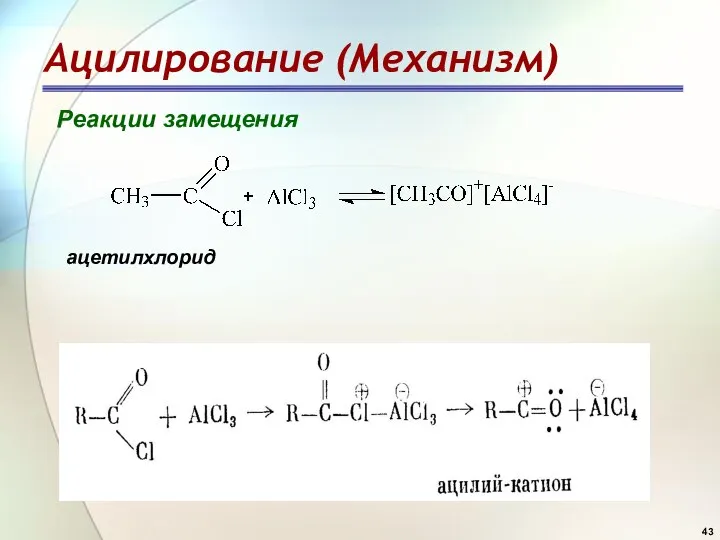 Ацилирование (Механизм) Реакции замещения ацетилхлорид