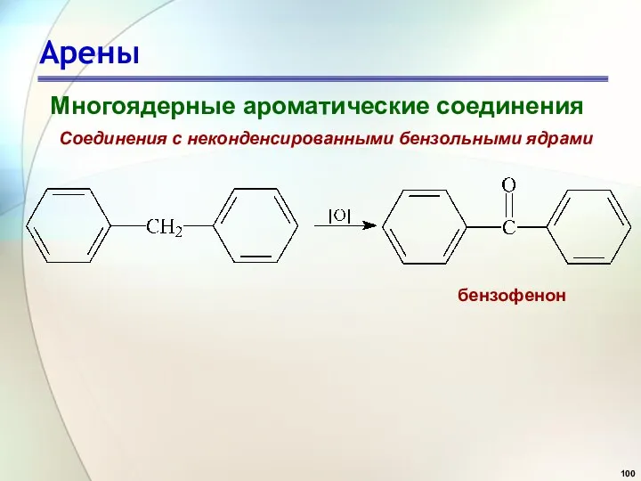 Арены Многоядерные ароматические соединения Соединения с неконденсированными бензольными ядрами бензофенон