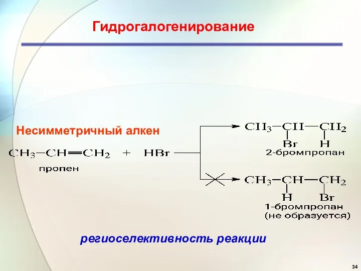 Гидрогалогенирование Несимметричный алкен региоселективность реакции