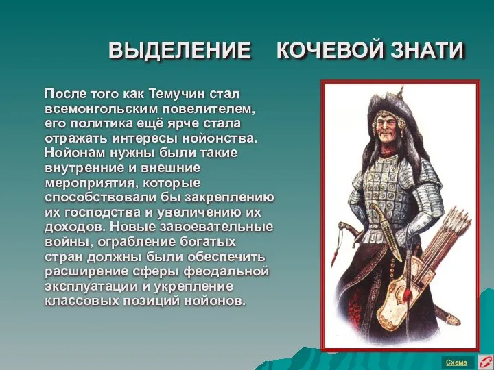 ВЫДЕЛЕНИЕ КОЧЕВОЙ ЗНАТИ После того как Темучин стал всемонгольским повелителем, его