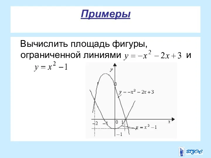 Примеры Вычислить площадь фигуры, ограниченной линиями и