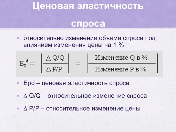 Ценовая эластичность спроса относительно изменение объема спроса под влиянием изменения цены