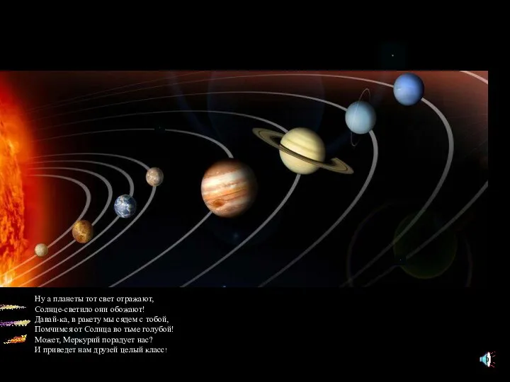Ну а планеты тот свет отражают, Солнце-светило они обожают! Давай-ка, в