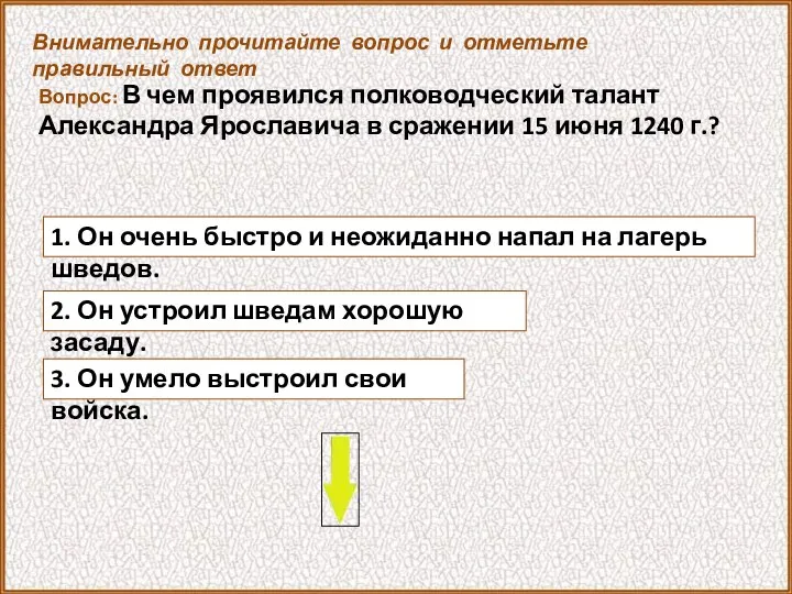 Вопрос: В чем проявился полководческий талант Александра Ярославича в сражении 15