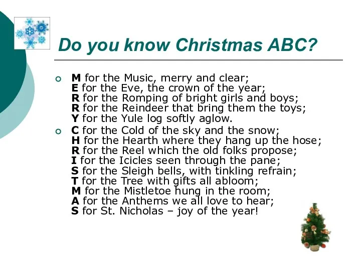 Do you know Christmas ABC? M for the Music, merry and