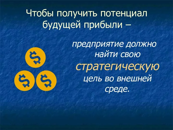 Чтобы получить потенциал будущей прибыли – предприятие должно найти свою стратегическую цель во внешней среде.