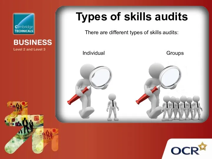 Types of skills audits There are different types of skills audits: Individual Groups