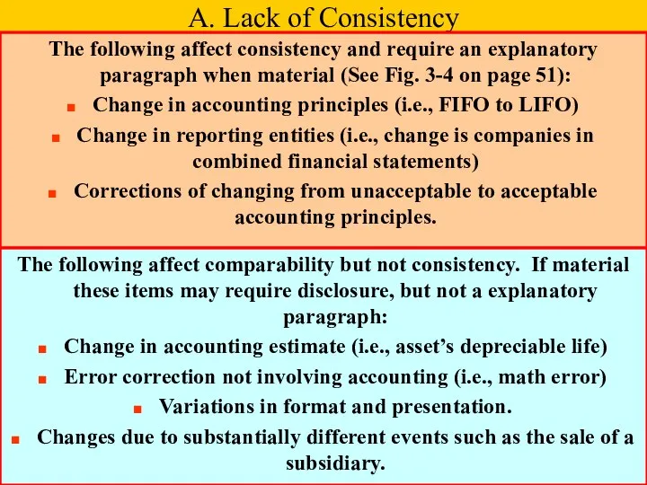 A. Lack of Consistency The following affect consistency and require an