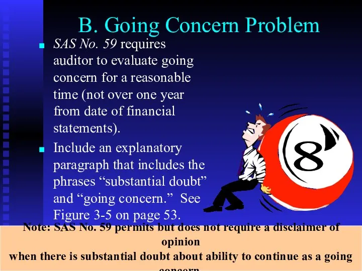 B. Going Concern Problem SAS No. 59 requires auditor to evaluate