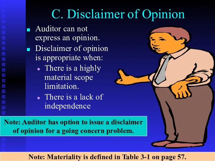 C. Disclaimer of Opinion Auditor can not express an opinion. Disclaimer