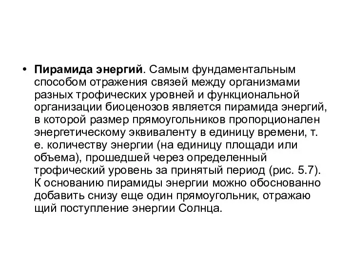 Пирамида энергий. Самым фундаментальным способом отражения связей между организмами разных трофических