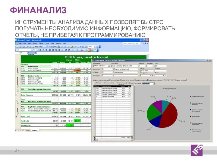 Финанализ инструменты анализа данных позволят быстро получать необходимую информацию, формировать Отчеты, не прибегая к программированию