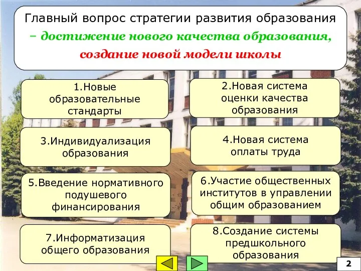 Главный вопрос стратегии развития образования – достижение нового качества образования, создание