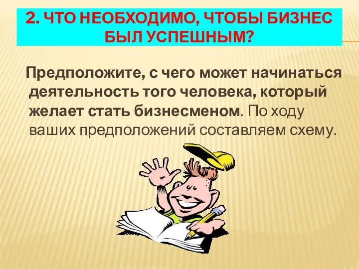 2. ЧТО НЕОБХОДИМО, ЧТОБЫ БИЗНЕС БЫЛ УСПЕШНЫМ? Предположите, с чего может