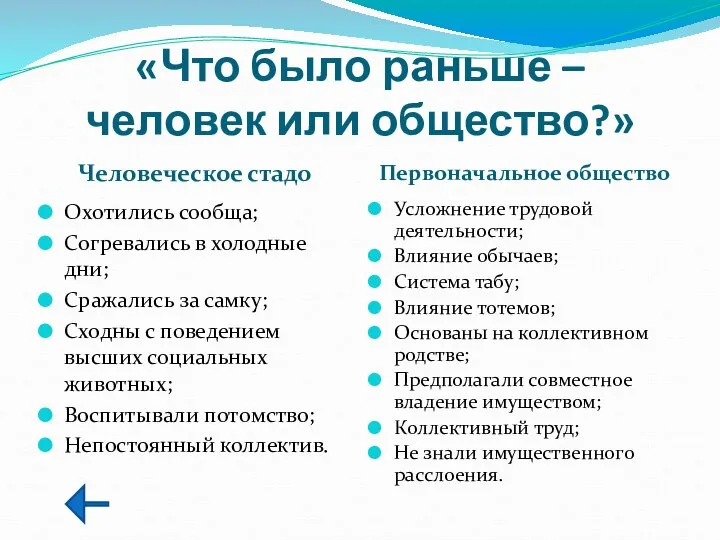 «Что было раньше – человек или общество?» Человеческое стадо Первоначальное общество