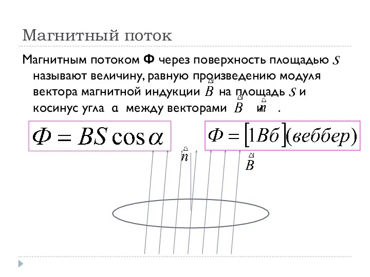 Магнитный поток Магнитным потоком Ф через поверхность площадью S называют величину,