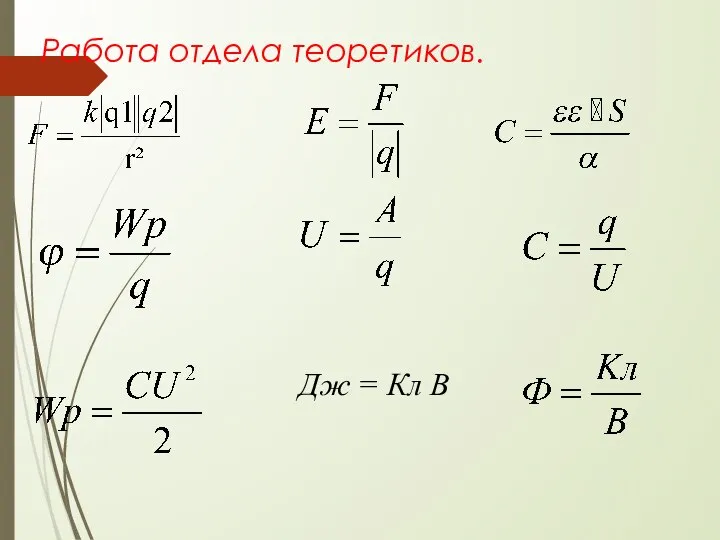 Работа отдела теоретиков. Дж = Кл В