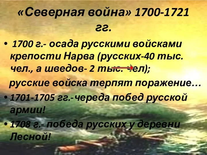 «Северная война» 1700-1721 гг. 1700 г.- осада русскими войсками крепости Нарва