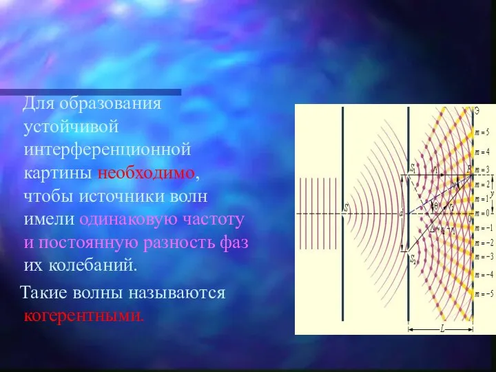 Для образования устойчивой интерференционной картины необходимо, чтобы источники волн имели одинаковую