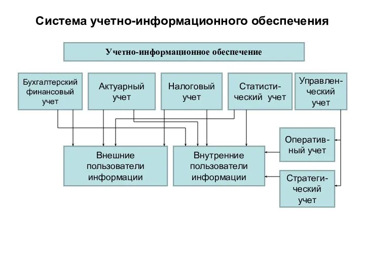 Система учетно-информационного обеспечения Учетно-информационное обеспечение Бухгалтерский финансовый учет Актуарный учет Налоговый