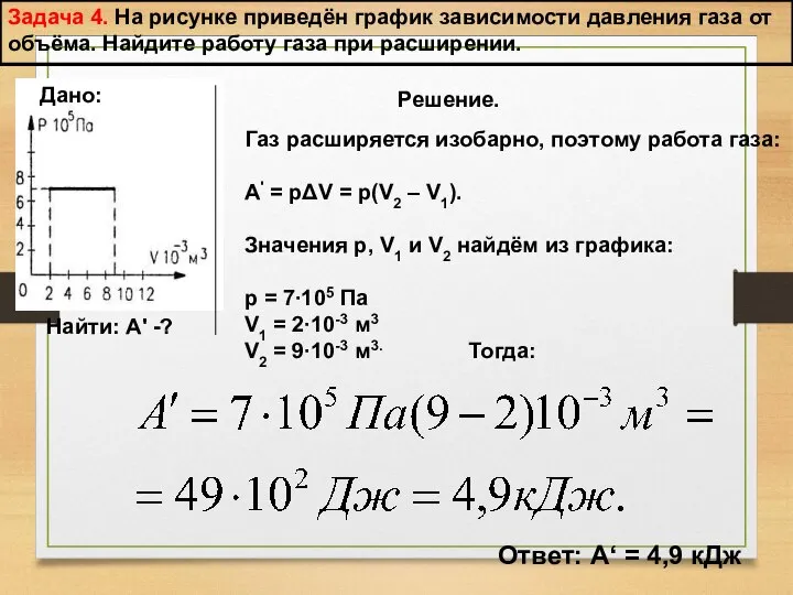 Задача 4. На рисунке приведён график зависимости давления газа от объёма.