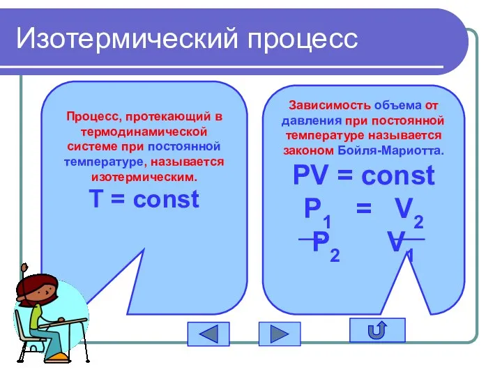 Изотермический процесс Процесс, протекающий в термодинамической системе при постоянной температуре, называется