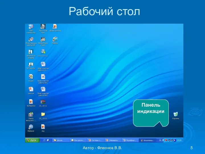 Автор - Флеонов В.В. Рабочий стол Панель индикации