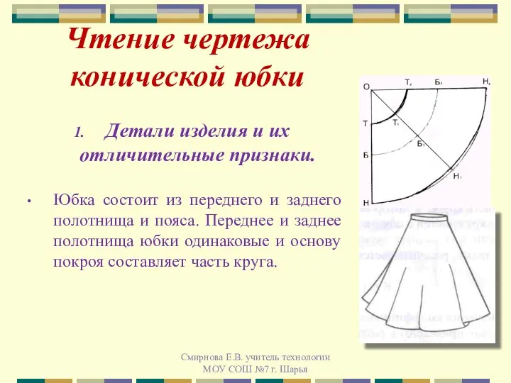 Чтение чертежа конической юбки Детали изделия и их отличительные признаки. Юбка