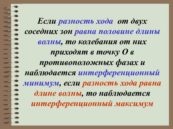 Если разность хода от двух соседних зон равна половине длины волны,