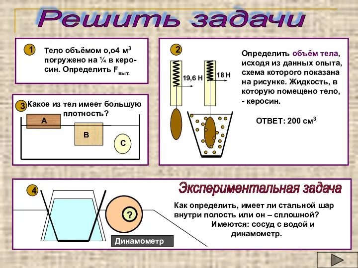 Решить задачи 1 2 4 Экспериментальная задача ? Динамометр Как определить,