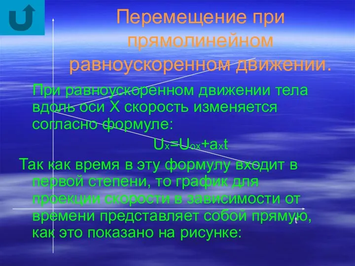 Перемещение при прямолинейном равноускоренном движении. При равноускоренном движении тела вдоль оси