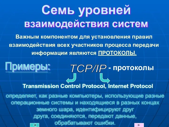 Transmission Control Protocol, Internet Protocol Семь уровней взаимодействия систем Важным компонентом