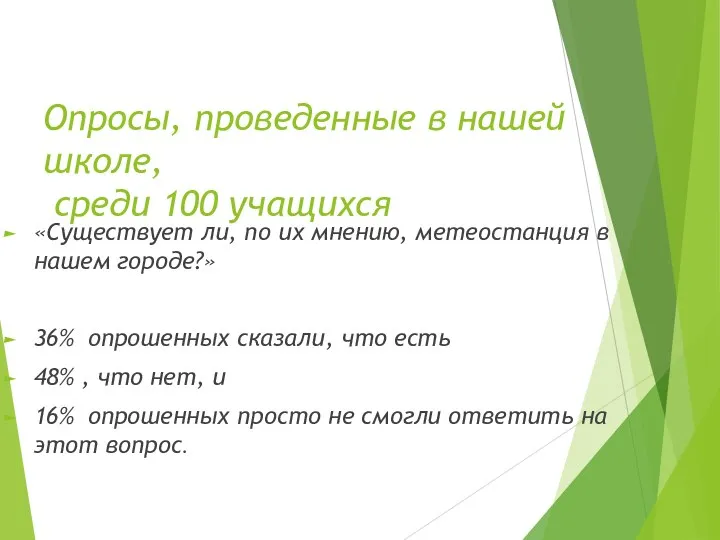 Опросы, проведенные в нашей школе, среди 100 учащихся «Существует ли, по