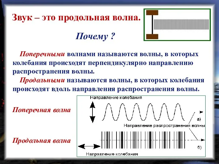 Звук – это продольная волна. Поперечными волнами называются волны, в которых