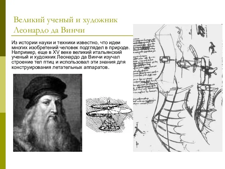 Великий ученый и художник Леонардо да Винчи Из истории науки и