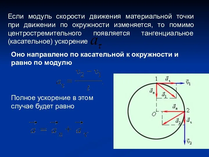 Если модуль скорости движения материальной точки при движении по окружности изменяется,