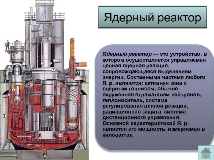 Ядерный реактор Ядерный реактор — это устройство, в котором осуществляется управляемая